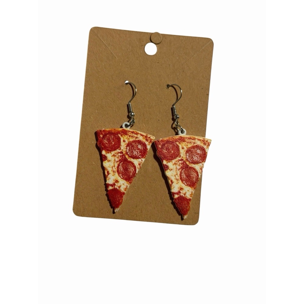 Handmade‎ Pepperoni Pizza Slice Dangle Earrings Novelty Food Jewelry Fun Quirky